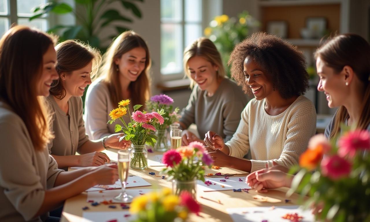 Partecipanti sorridenti durante un workshop di design floreale.